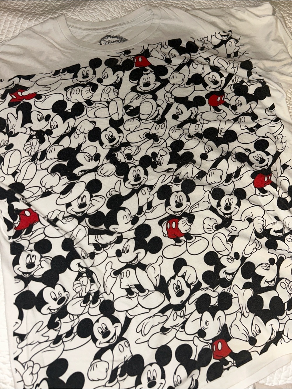 Disney White Shirt with Black Mickey Mouse All-Over Print and Red Accents